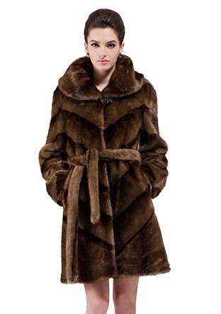 Wedding - Faux brown diagonal stripes mink fur middle fur coat