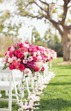 Wedding - Bright Pink Wedding Ceremony Flowers
