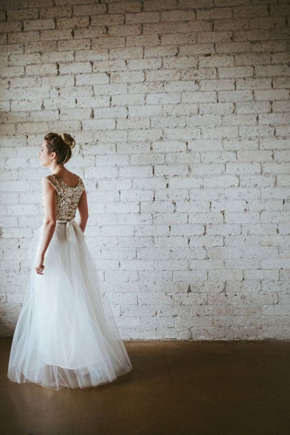 Wedding - Gold Sequined Cap Sleeved Floor Length Tulle Gown - Dreams Do Come True By Ouma