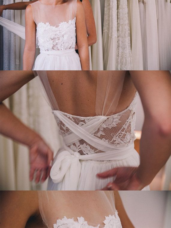 زفاف - Stunning Sheer Neckline Wedding Dress With Invisible Mesh Chest And Sheer Lace Detailing, Dreamy Silk Chiffon Skirt