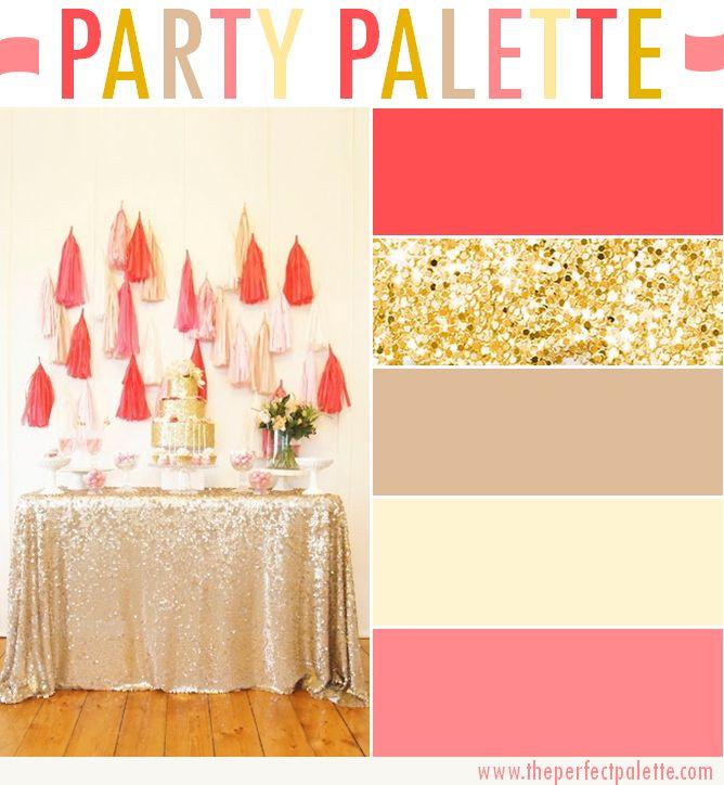 Hochzeit - Party Palette: Coral   Glittery Gold