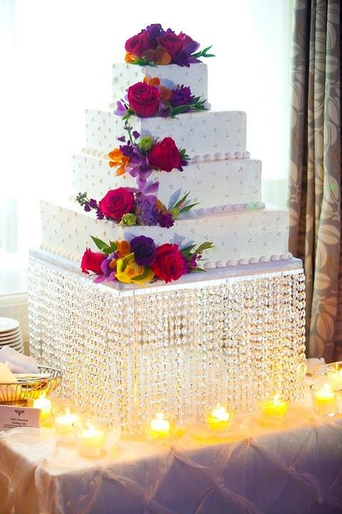 Hochzeit - Square Crystal Chandelier Cake Stand Or Centerpiece (14"x14"x12")