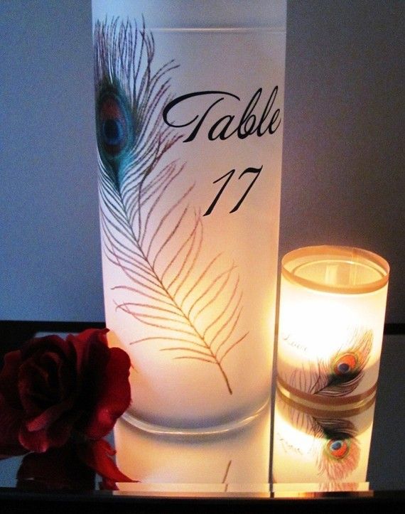 Hochzeit - Peacock Table Numbers Luminaries Set Of 15