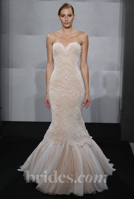 Wedding - Mark Zunino For Kleinfeld - 2013 - Style MZBF67 Strapless Blush Beaded Tulle Trumpet Wedding Dress