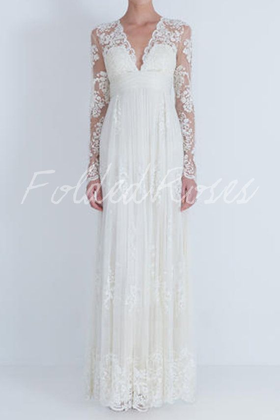 Hochzeit - Lace Wedding Dress Long Sleeve Wedding Dress, Wedding Gown Bridal Gown Custom Order Wedding Dress : ELIN Lace Gown Custom Size