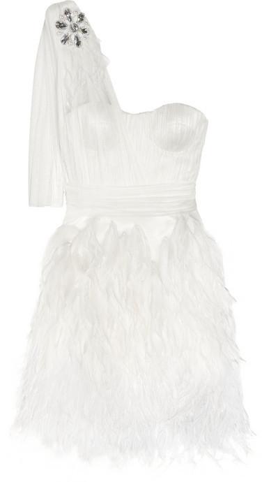 زفاف - Matthew Williamson Feather-trimmed silk-tulle mini dress