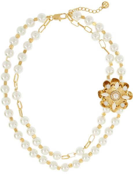Hochzeit - Tory Burch Tilde gold-plated, faux pearl and crystal necklace