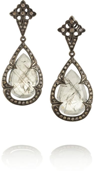 Wedding - Loree Rodkin 18-karat rhodium white gold, diamond and sapphire earrings