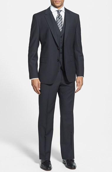 زفاف - BOSS HUGO BOSS 'James/Sharp' Trim Fit Three Piece Black Check Suit