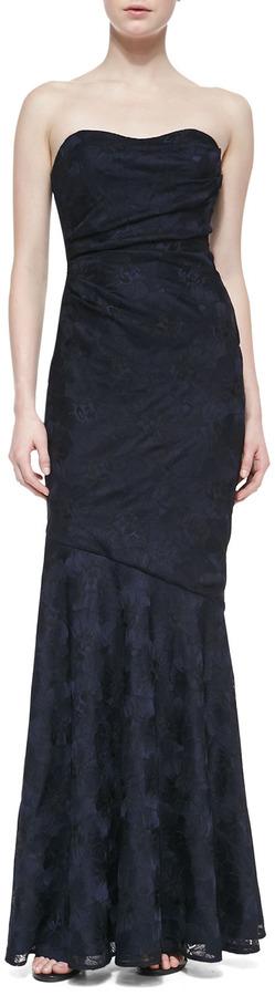 Mariage - David Meister Strapless Sweetheart Ruched Gown, Navy/Black