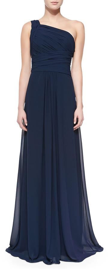 Mariage - ML Monique Lhuillier One-Shoulder Overlay Gown, Electric