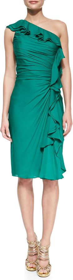 Mariage - Badgley Mischka Collection One-Shoulder Ruffle Cocktail Dress