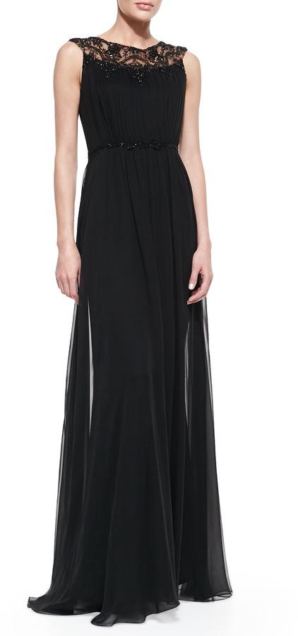 Wedding - Notte by Marchesa Sleeveless Draped Beaded Bodice Gown