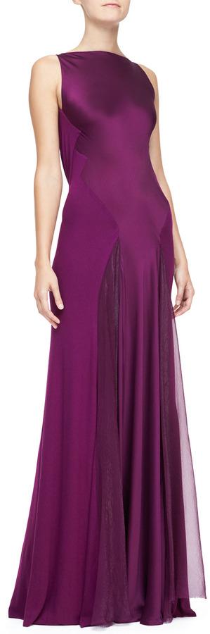 Mariage - Donna Karan Cowl-Back Bi-Fabric Evening Gown