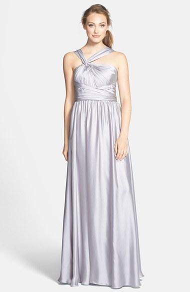 زفاف - ML Monique Lhuillier Bridesmaids Twist Shoulder Satin Chiffon Gown (Nordstrom Exclusive)