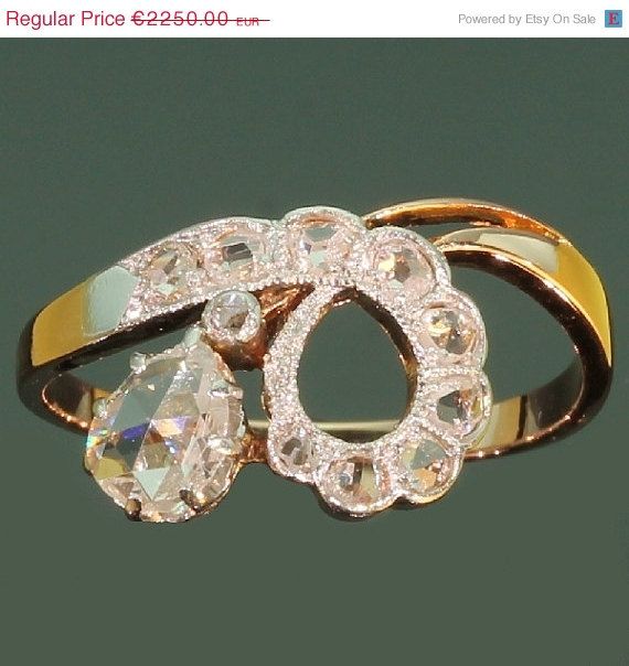Hochzeit - Antique Pear Diamond Engagement Ring Late Victorian Ref.13308-0083