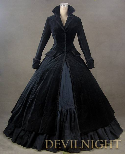 زفاف - Black Velvet Vintage Winter Outfit Victorian Dress