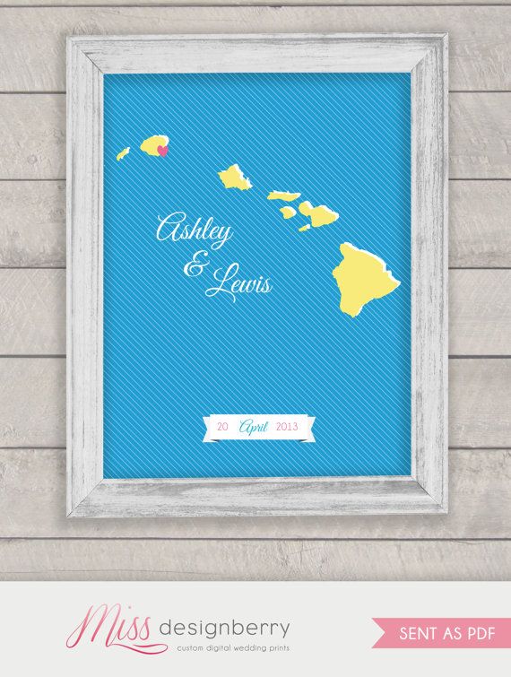 Hochzeit - Hawaii Wedding Guest Book Map Print