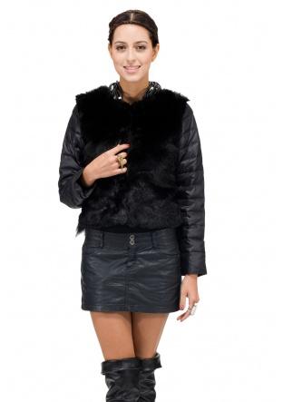 Mariage - Faux black mink fur and fox fur with 100% goose short down coat