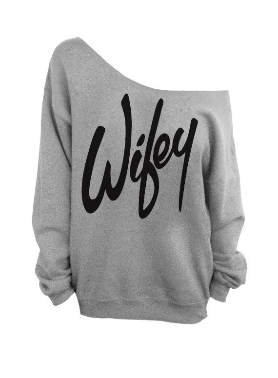 زفاف - Wifey - Gray Slouchy Oversized Sweatshirt For Bride