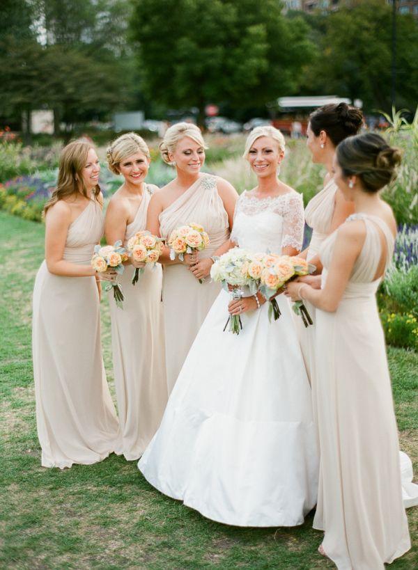 Свадьба - Taupe One Shoulder Bridesmaids Dresses