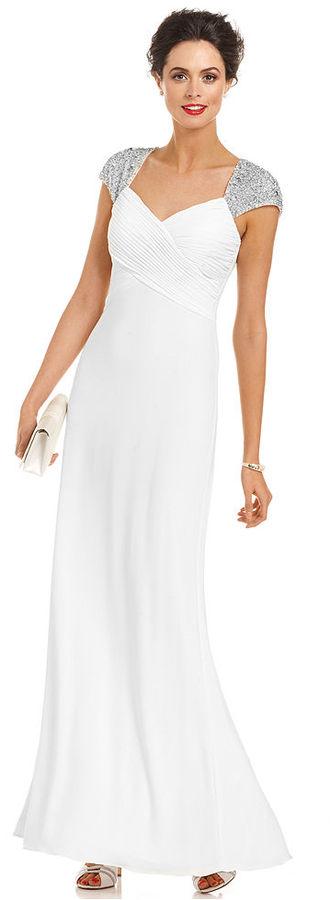 Wedding - JS Boutique Cap-Sleeve Beaded Gown