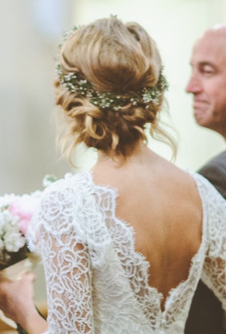 Hochzeit - Twisted Low Bun With Flower Crown - A Twisted Low Bun Wedding Hairstyle With Flower Crown