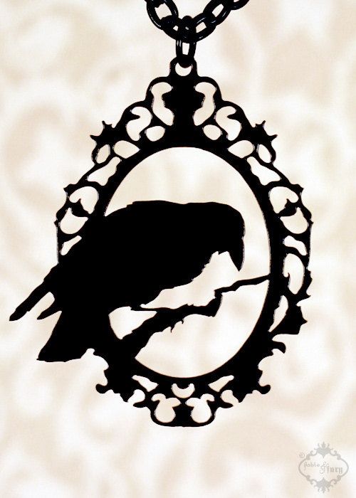 Wedding - PREORDER - Perched Raven Cameo Silhouette Necklace In Black Stainless Steel