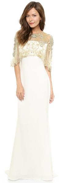 Hochzeit - Badgley Mischka Collection Pebble Crepe Gown with Cape