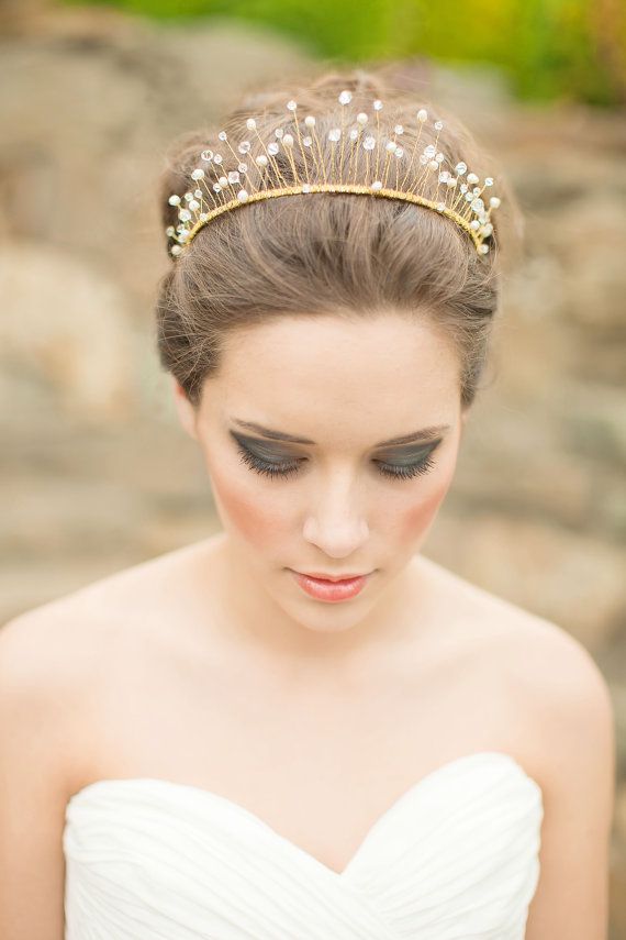 Hochzeit - Tiara, Bridal Crown, Wired Crystal And Pearl Crown, Wedding Tiara - Celeste MADE TO ORDER