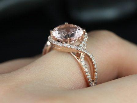 زفاف - Kendra 14kt Rose Gold Round Morganite And Diamonds Halo Twist Engagement Ring (Other Metals And Stone Options Available)