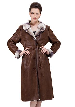 زفاف - Brown suede with faux chinchilla fur long suede coat