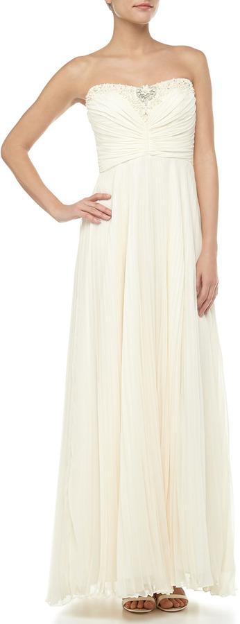 زفاف - Theia Strapless Plisse Chiffon Bridal Gown, Ivory