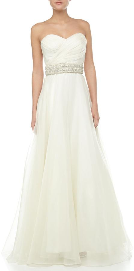 Hochzeit - Theia Strapless Bead-Waist Bridal Gown, Ivory