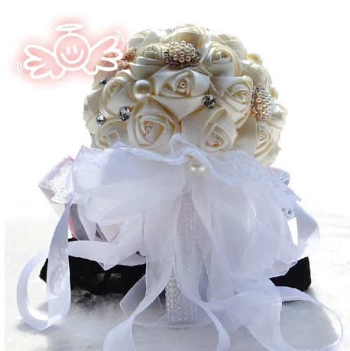 زفاف - HANDMADE Bridal Bride Wedding Bouquet Silk Crystal Pearl White Rose Flower Posy (New)  (New) 