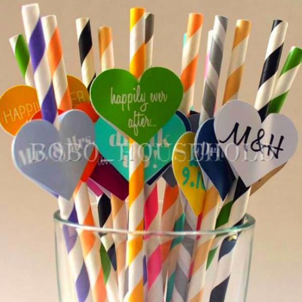 Hochzeit - 25/50/100X Colorful Striped Biodegradable Paper Drinking Straw Wedding Favor New