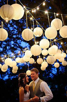 زفاف - 10PCS White Round Paper Lanterns 8" 10" 12" For LED BULB Wedding Party Decor