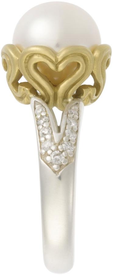 Hochzeit - Slane Jewelry Pearl Ring with Diamond Band, Size 7.5