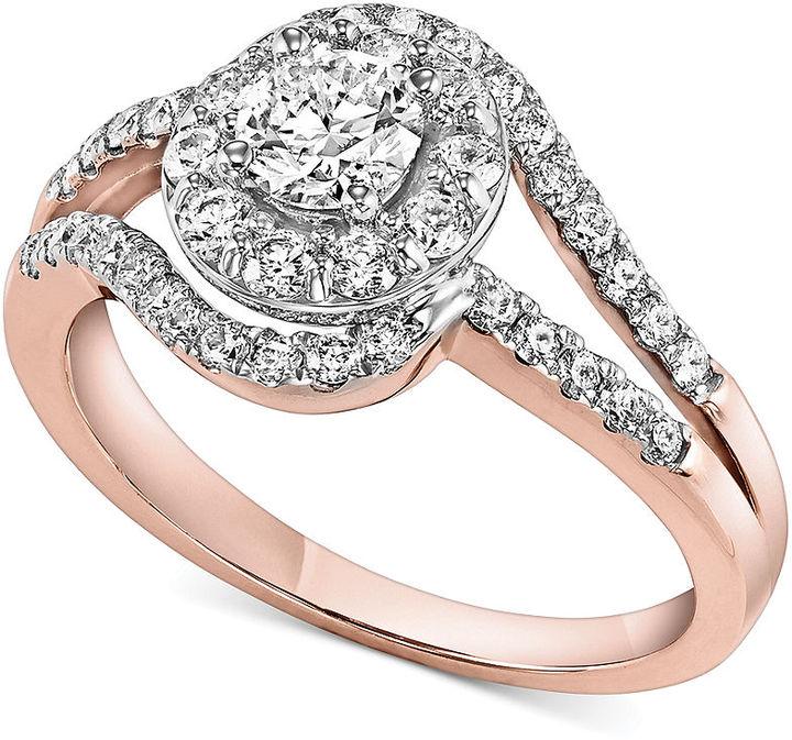 زفاف - Diamond Twist Halo Engagement Ring in 14k White and Rose Gold (1 ct. t.w.)
