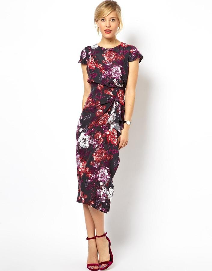 Hochzeit - ASOS Pencil Dress With Waterfall Skirt In Floral Print