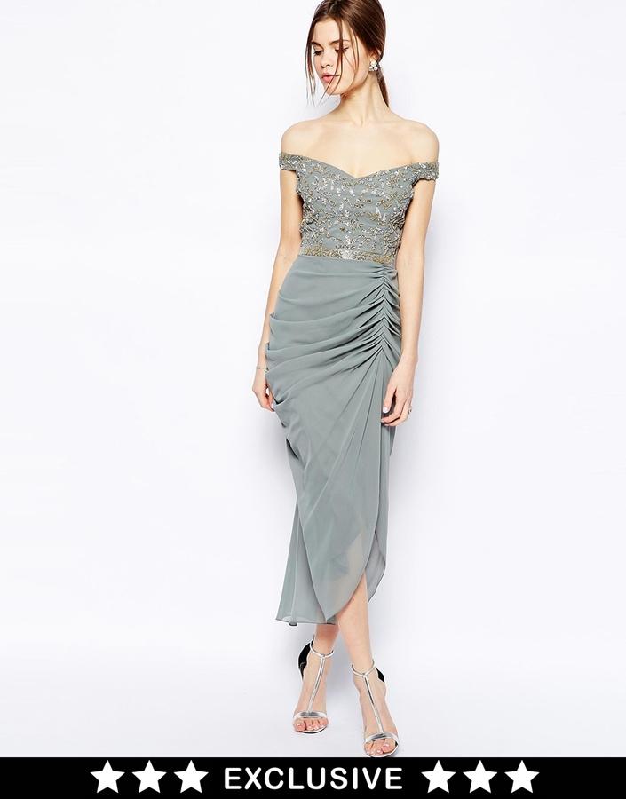 Mariage - Virgos Lounge Juliana Embellished Midi Dress with Wrap Skirt