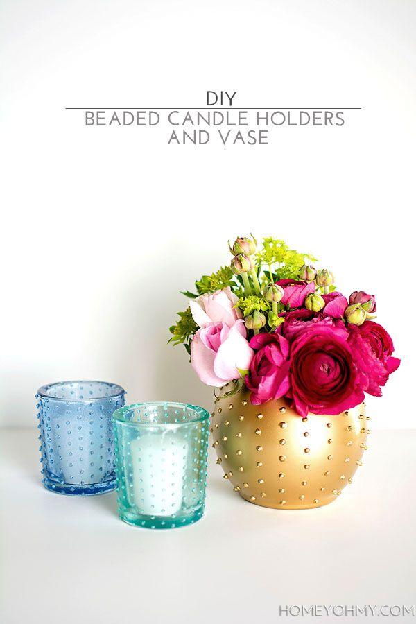 Hochzeit - DIY Beaded Candle Holders And Vase