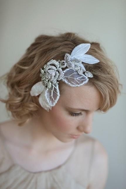 Wedding - Rhinestone And Tulle Leaf Head Piece - Style 037 - Made To Order