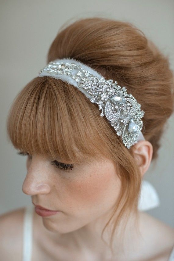 Wedding - Bridal Rhinestone Headband - Rhinestone Adorned Silk Chiffon Headband - Style 011 - Made To Order