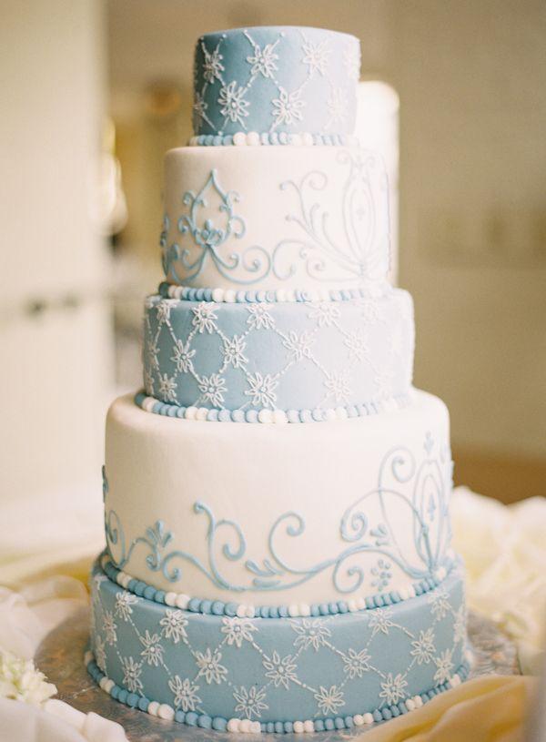 Wedding - Five Tier Round Blue And White Wedding Cake