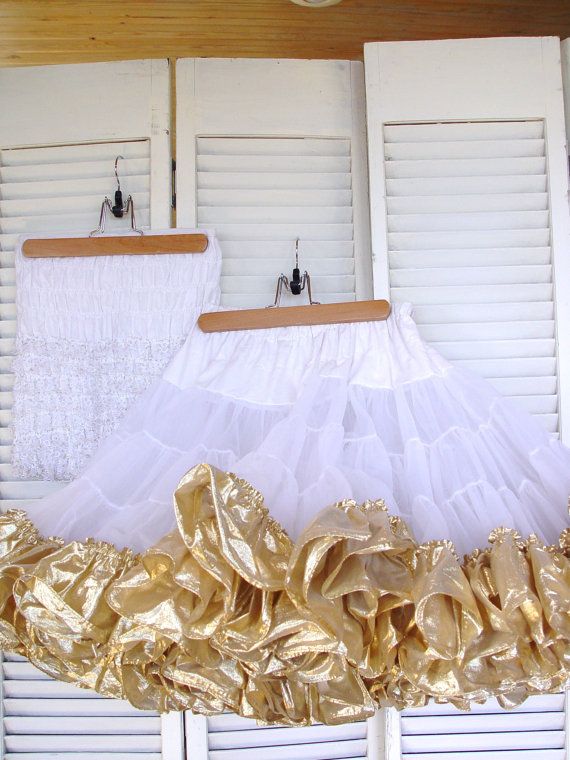 Mariage - Two Tier Medium Gold Tipped Crinoline, Petticoat WITH Matching White And Gold Lace Pettipants, Pantaloons Malco Modes