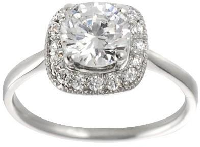 زفاف - Tressa Collection Sterling Silver Halo Accent Cubic Zirconia Bridal Ring - Silver