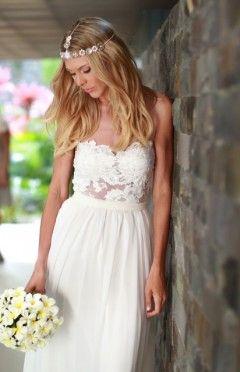 Mariage - Stunning Sheer Neckline Wedding Dress With Invisible Mesh Chest And Sheer Lace Detailing, Dreamy Silk Chiffon Skirt