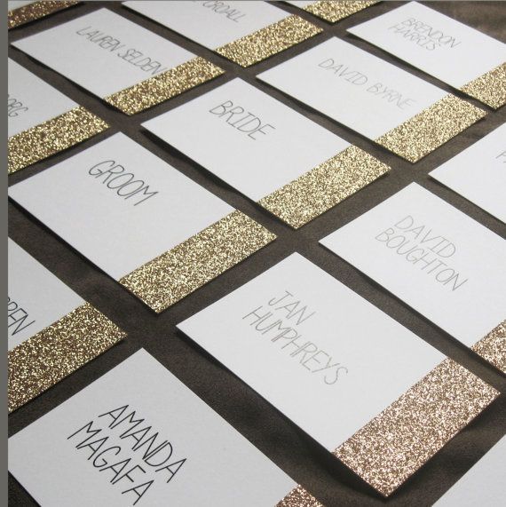 Mariage - Glitter Dipped Place Cards: Gold, Silver Or Pink Glitter On Your Choice Of Card(new)