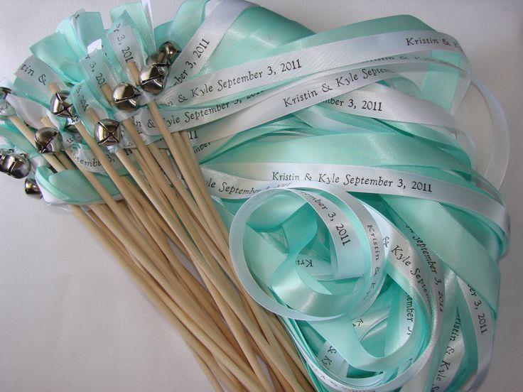 Wedding - Set Of 50 Personalized Bride Wedding Colors Sticks With Bells Wands Beach Farm Barn Fall Nautical Silver Streamers Bubbles Birthday Party
